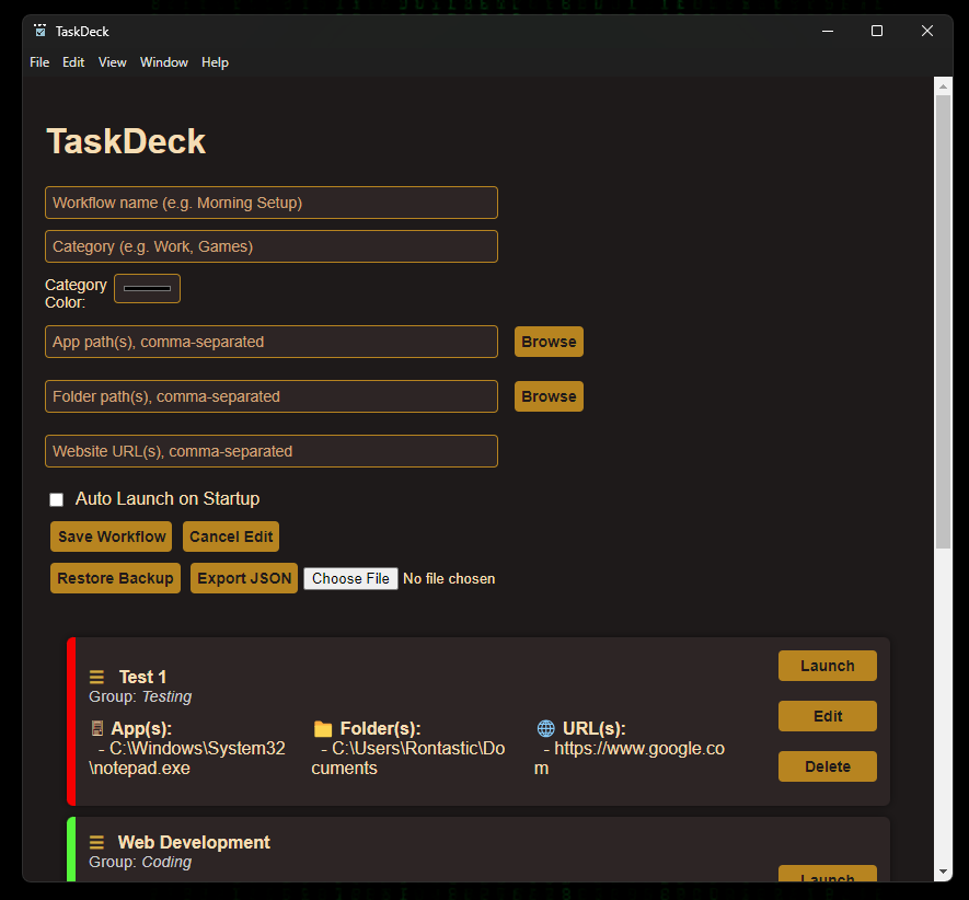 Screenshot of TaskDeck Application